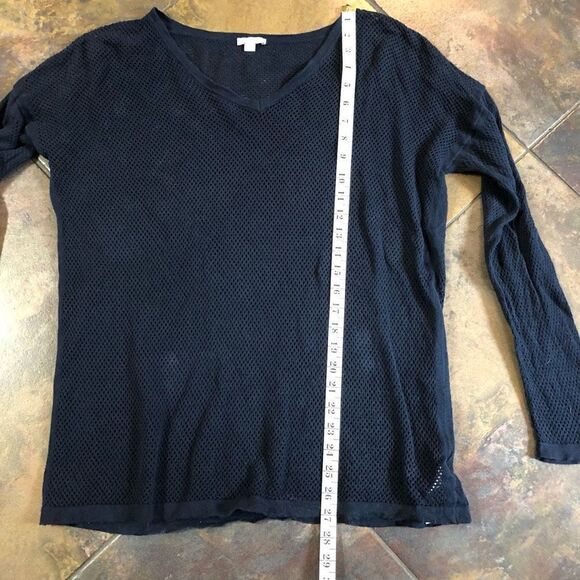 Gap Women’s Classic Mesh Navy Long Sleeve V-neck Pullover Size Large - Picture 3 of 12